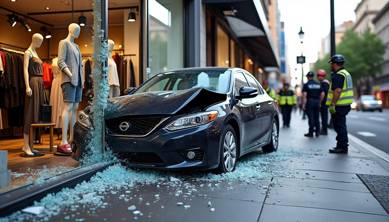 découvrez les détails d'un accident spectaculaire où une voiture a brisé une vitrine avant de terminer sa course à l'intérieur d'une boutique, heureusement sans faire de blessés.